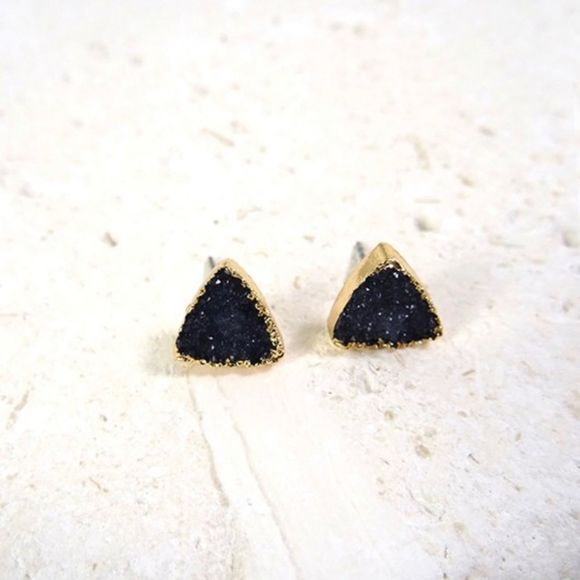 Jewelry - Black and Gold Druzy Triangle Post Earrings